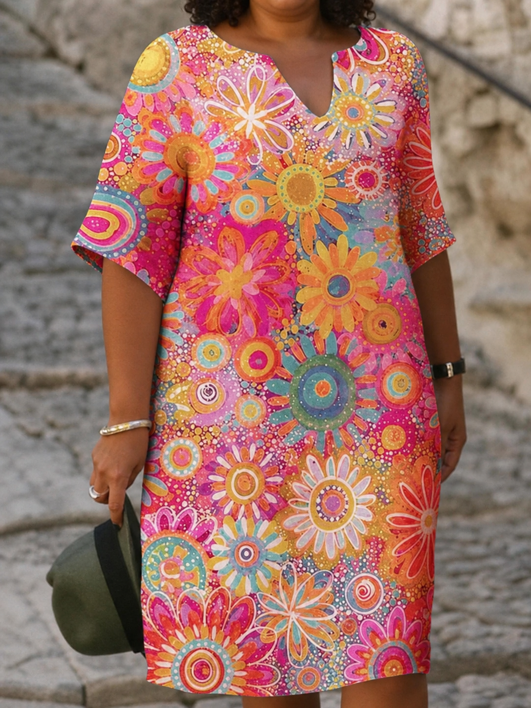Annabeth vibrant floral midi dress in Pink