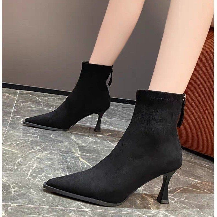 Paulette women's pointed sock ankle boots with slim heel