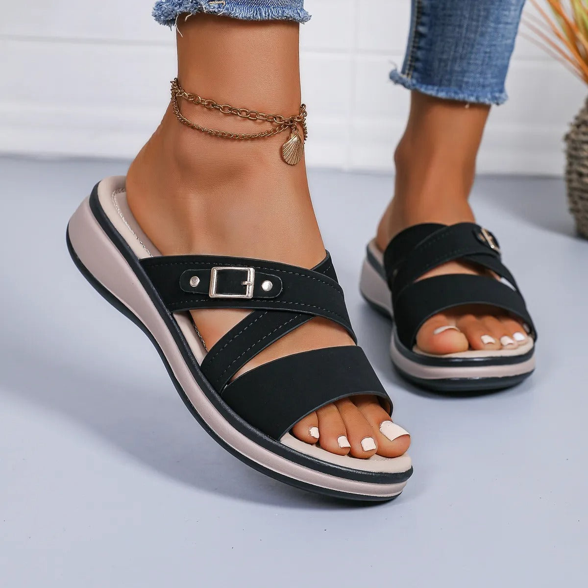 Remy™ | Cross Strap Wedge Comfort Sandals