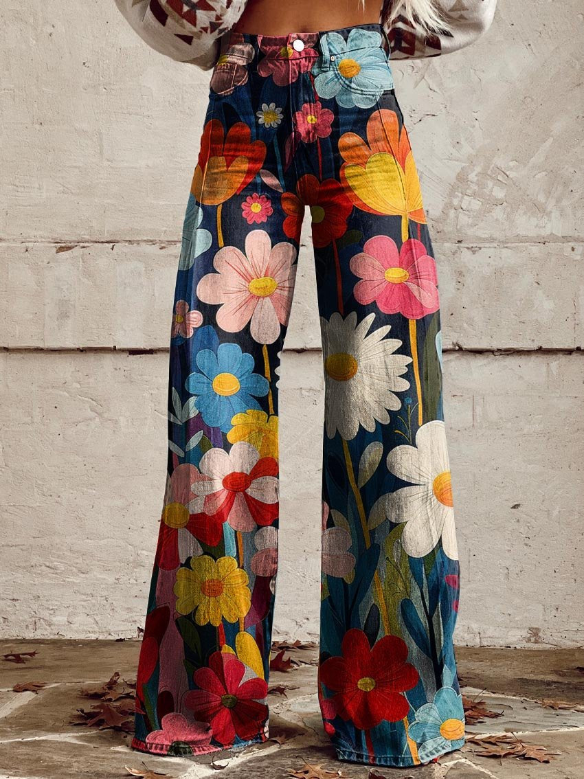Delfina – Women's Bold Floral Wide-Leg Trousers