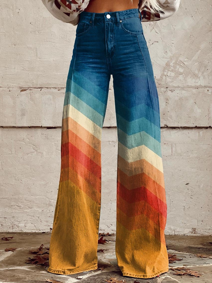 Solange – Women's Retro Chevron Wide-Leg Trousers