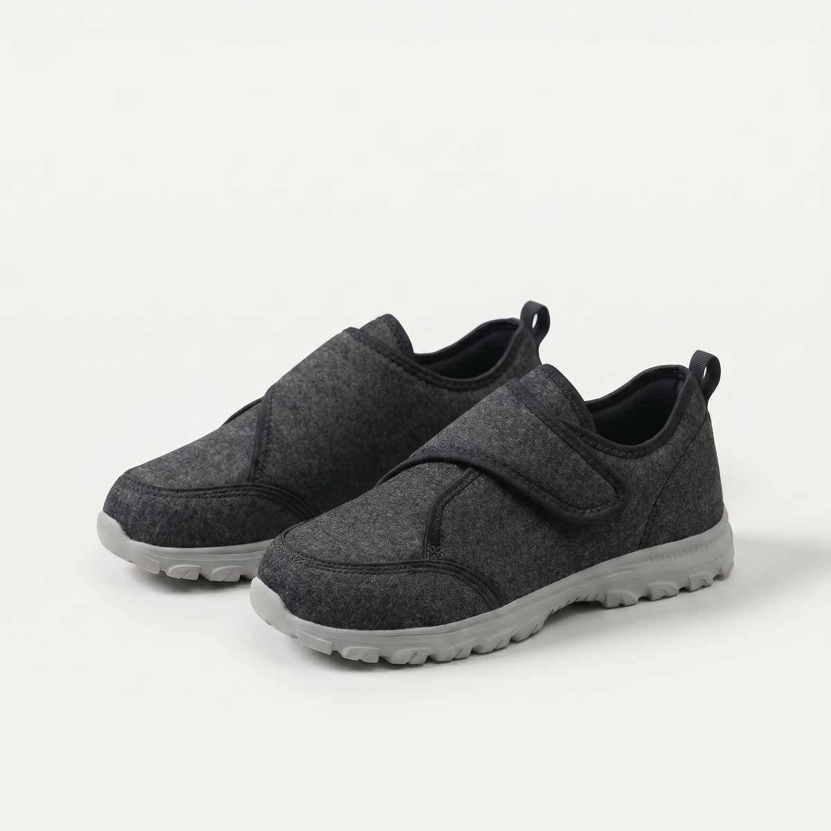 Renee – Charcoal Orthopaedic Wide-Fit Hook-and-Loop Shoes