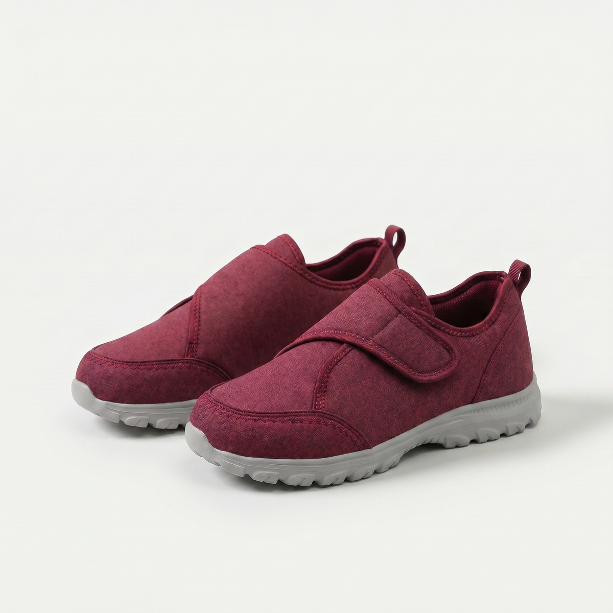 Renee – Burgundy Orthopaedic Wide-Fit Hook-and-Loop Shoes