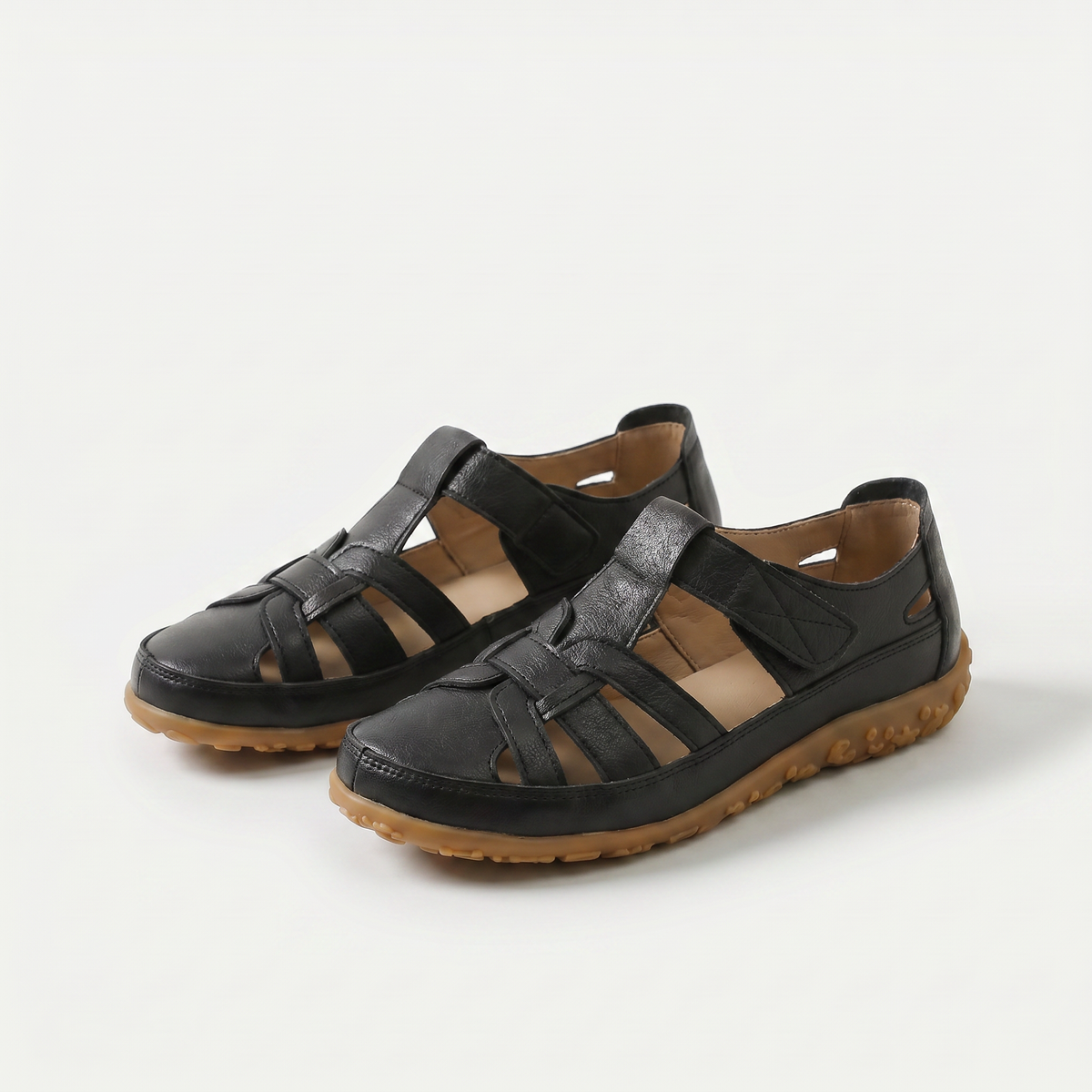 Phyllis – Black Orthopaedic Woven Strap Comfort Sandals