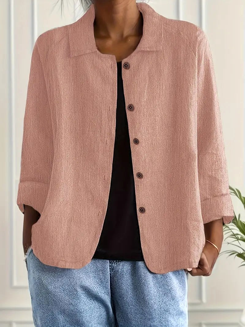 Bernice – Dusty Pink Dusty Pink Relaxed Textured Button-Front Blouse