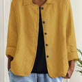 Audra | Women's Ochre Yellow Relaxed Textured Button-Front Blouse