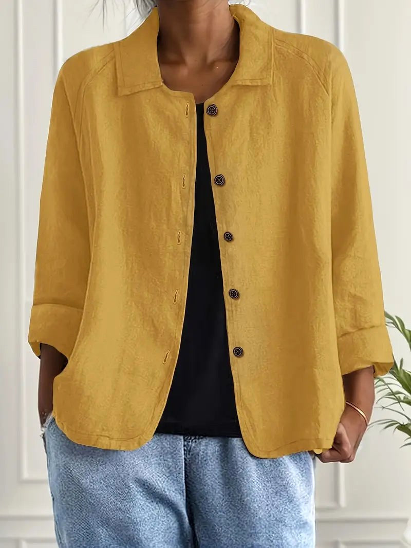 Audra – Ochre Yellow Ochre Yellow Relaxed Textured Button-Front Blouse