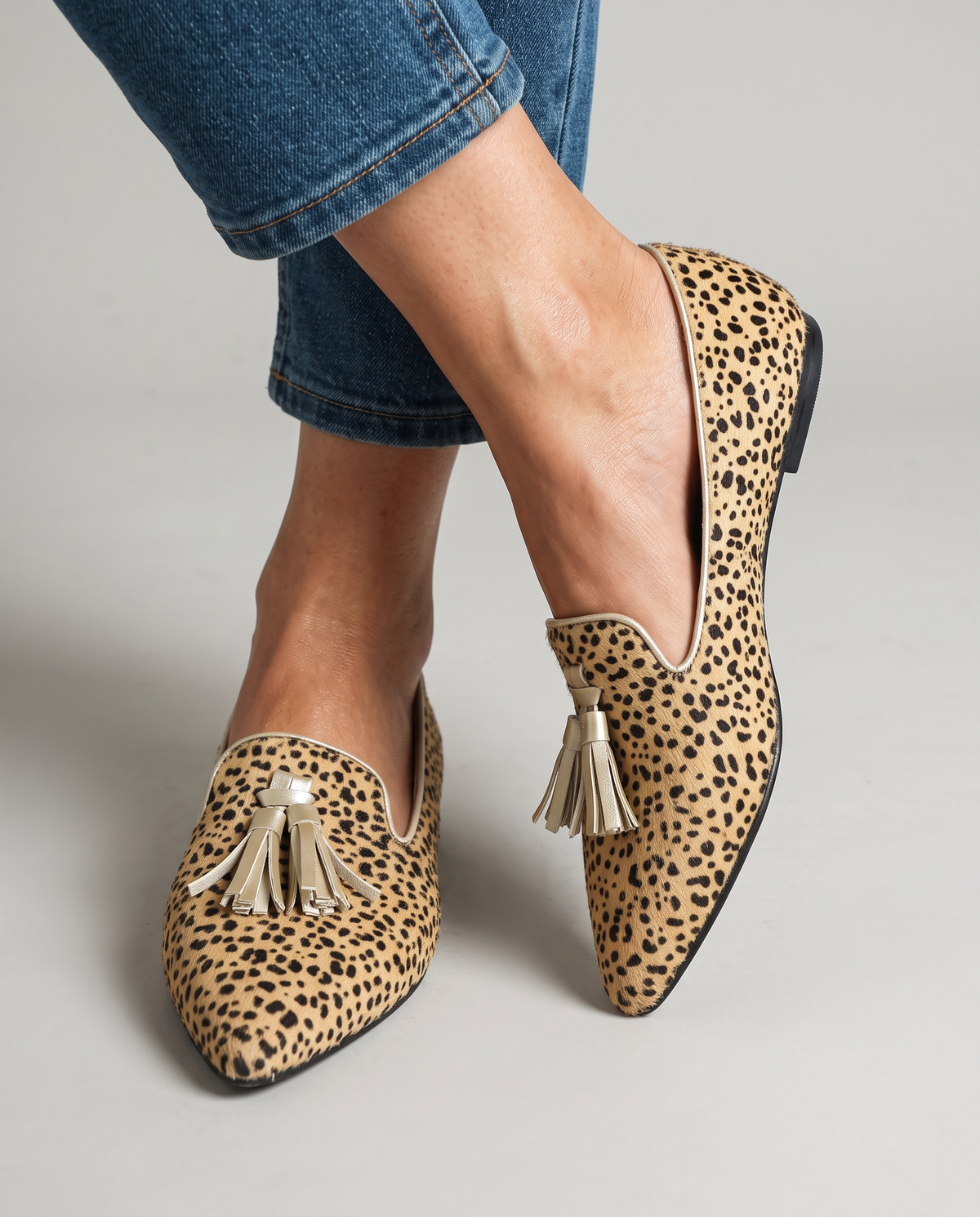 Ginevra Moccasin — Cheetah, Light Gold Tassels