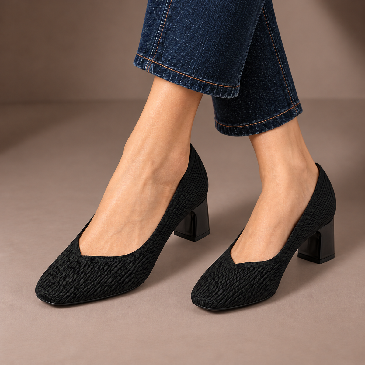 Rosina Square Heel Knit Court Shoes