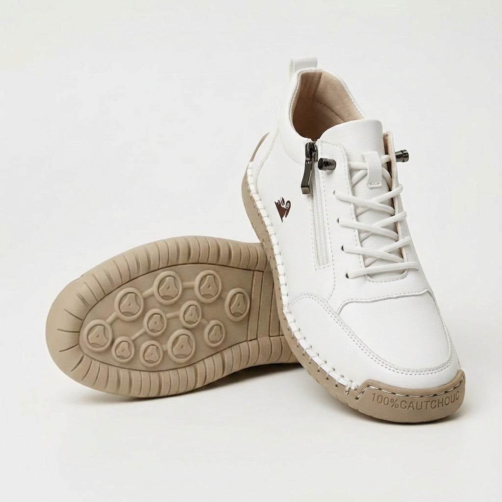 Marian – White Orthopaedic Side-Zip Stitched Sneakers