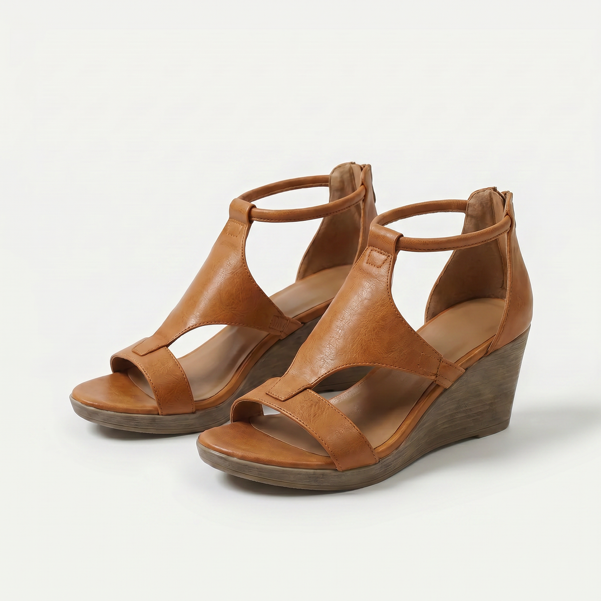 Robyn – Tan Orthopaedic Peep-Toe Wedge Sandals