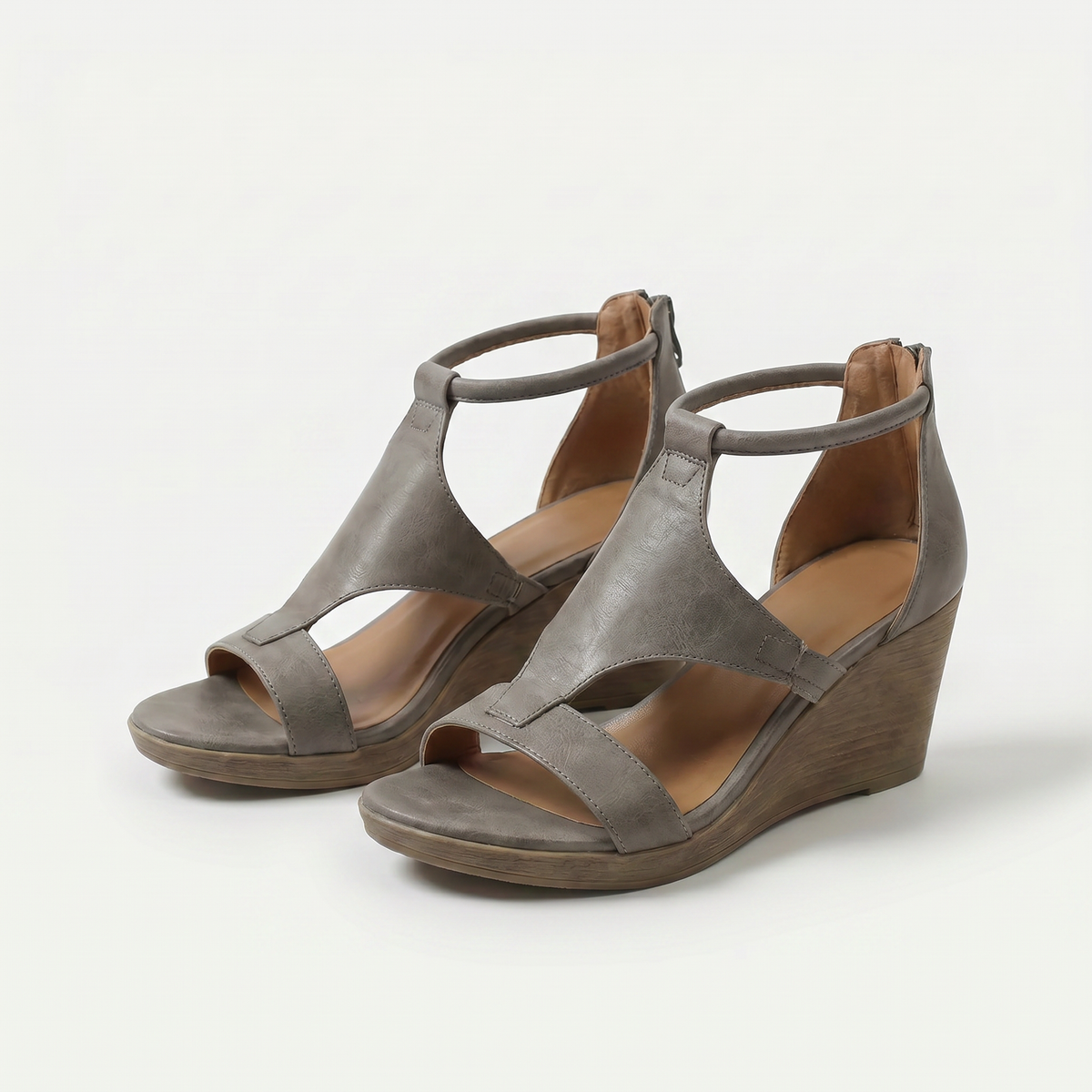 Robyn – Grey Orthopaedic Peep-Toe Wedge Sandals