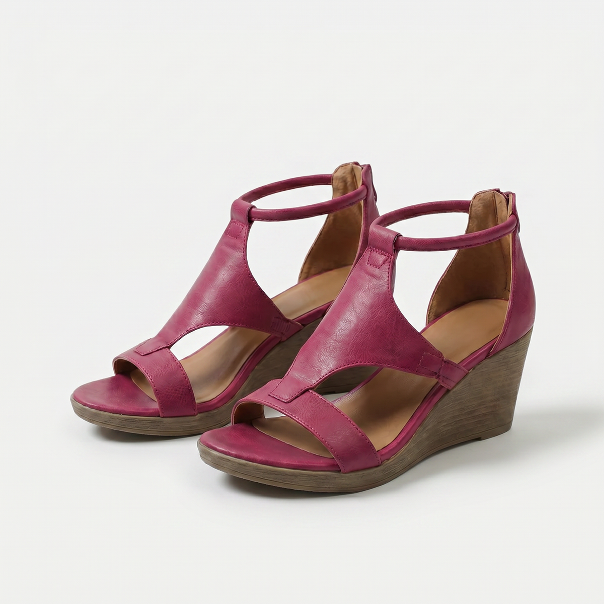 Robyn – Raspberry Orthopaedic Peep-Toe Wedge Sandals