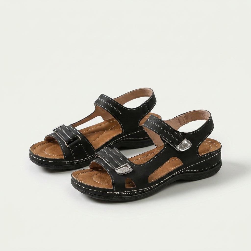 Suzanne – Black Orthopaedic Adjustable Strap Sandals