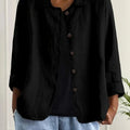 Arlene | Women's Black Relaxed Textured Button-Front Blouse