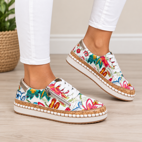 Oluchi™ Floral Orthopedic Zipper Sneakers - Floral White - Christine Hero
