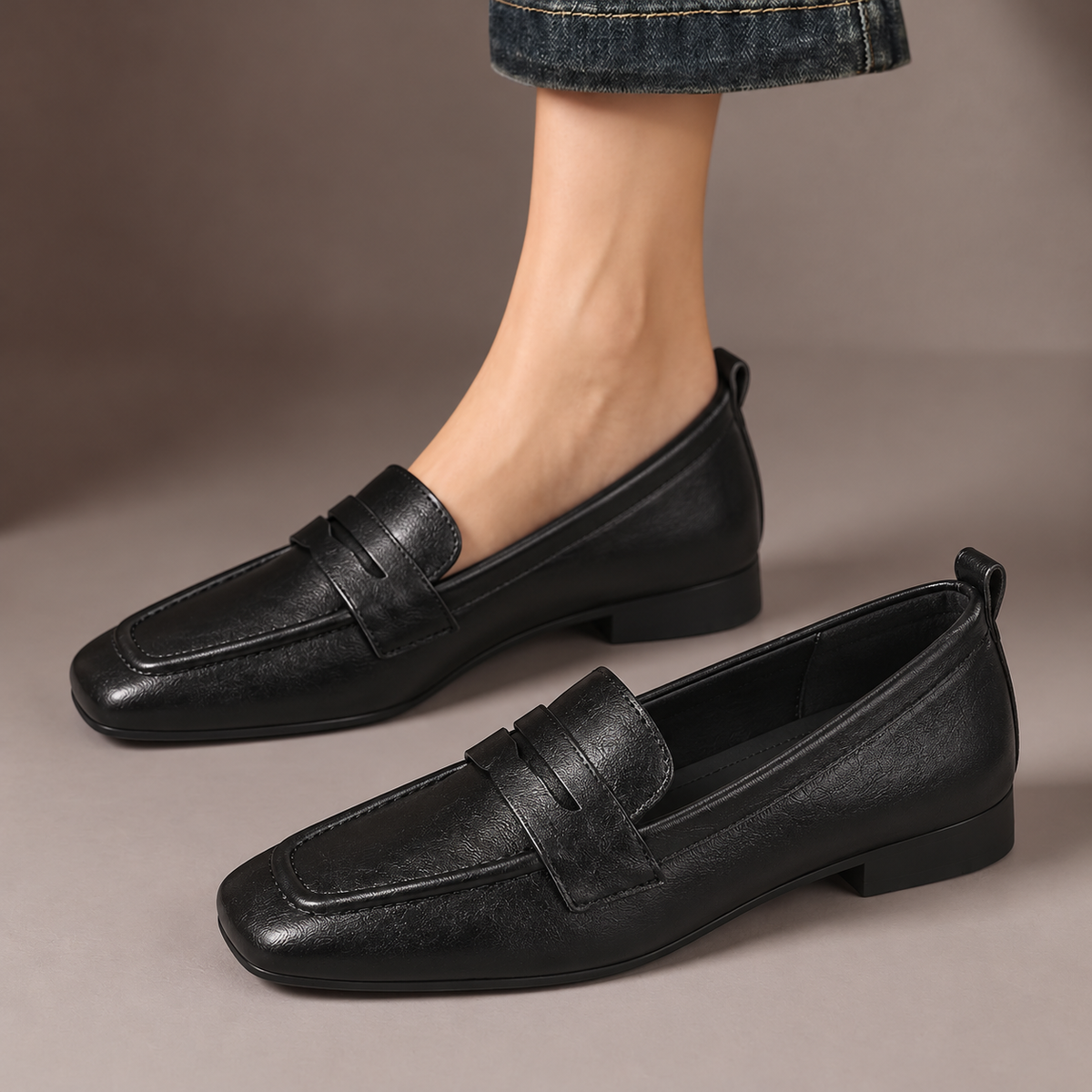 Kitty Square-Toe Penny Loafers