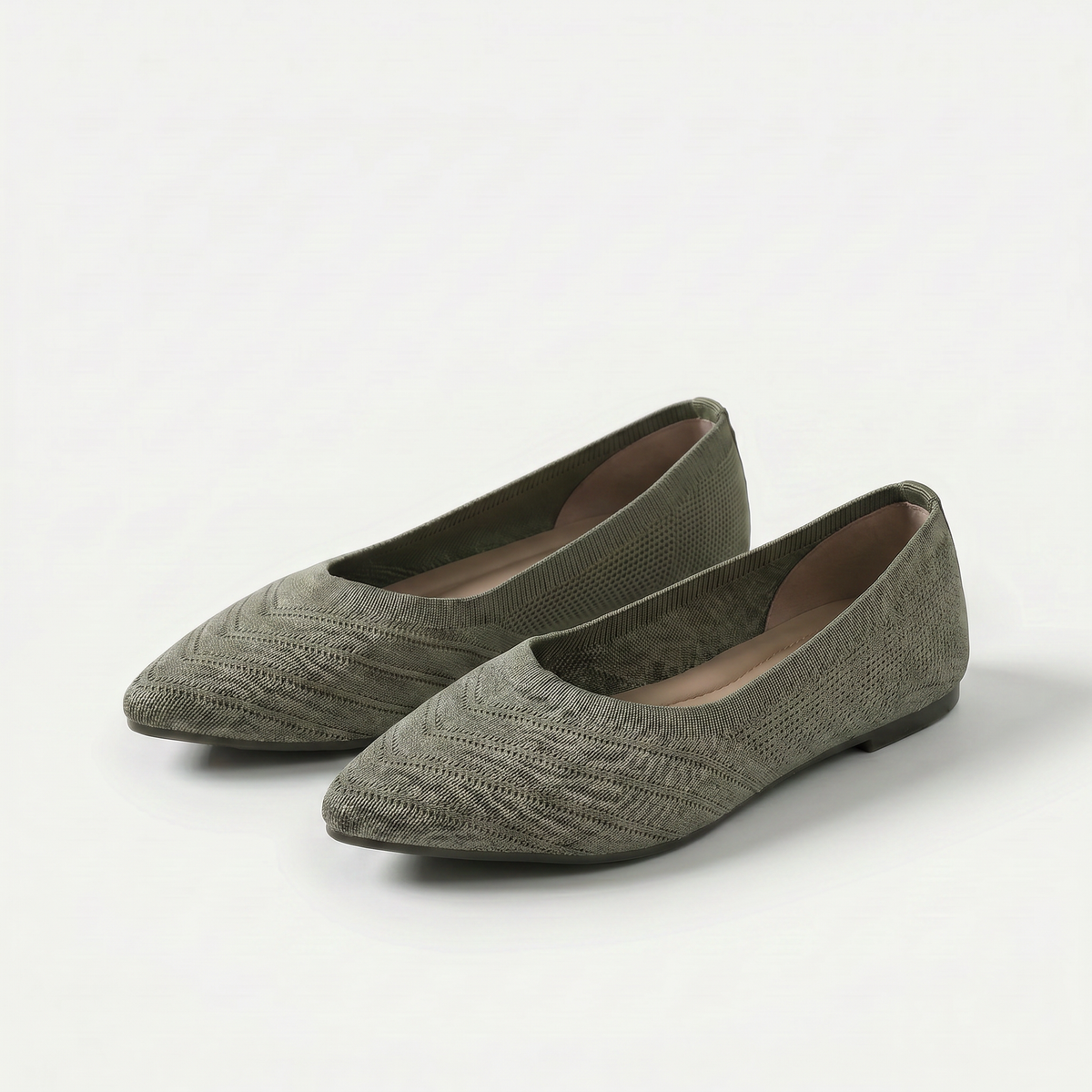 Virginia – Olive Green Orthopaedic Pointed Knit Ballet Flats