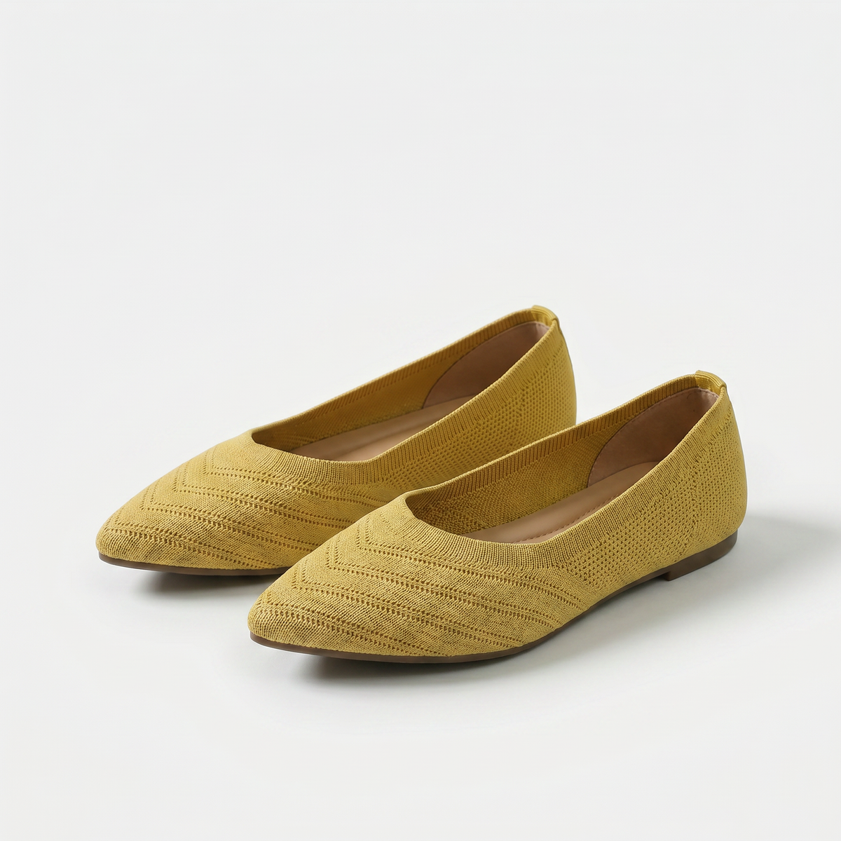 Virginia – Mustard Yellow Orthopaedic Pointed Knit Ballet Flats