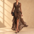 Roselyn | Women's Leopard Print Ruffle Maxi Dress