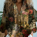 Celandine | Women's Vintage Floral Still-Life Print V-Neck Blouse