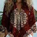 Ysolde | Women's Burgundy Medallion Print V-Neck Blouse