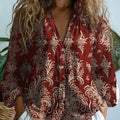 Severine | Women's Wine Paisley Print V-Neck Blouse