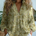 Bernadine | Women's Olive Floral Print V-Neck Blouse