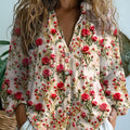 Tullia | Women's Cream Rose Print V-Neck Blouse
