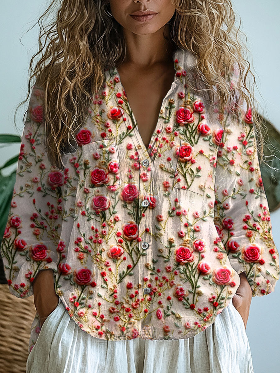 Tullia – Cream Rose Cream Rose Print V-Neck Blouse