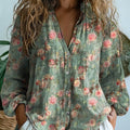 Ondine | Women's Sage Rose Print V-Neck Blouse