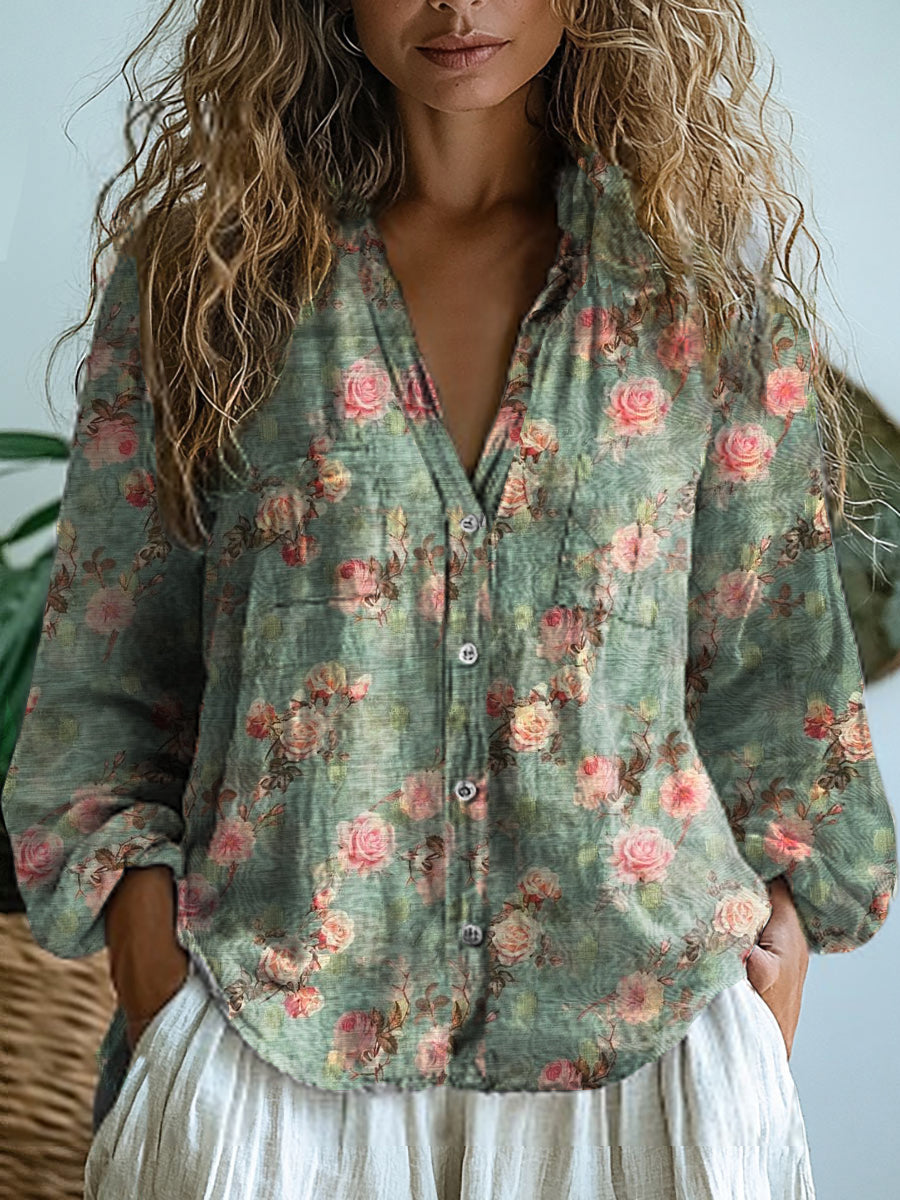 Ondine – Sage Rose Sage Rose Print V-Neck Blouse