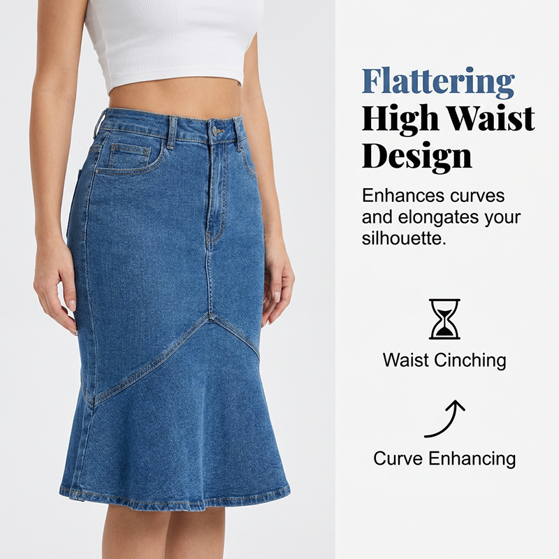 Ivessia™ | High-Waist Denim Midi Skirt with Mermaid Silhouette