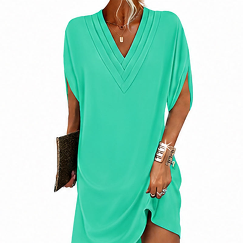 Ottilie™ | V-Neck Pleated Batwing Sleeve Dress For Women