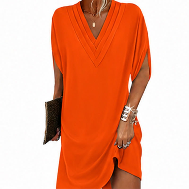 Ottilie™ | V-Neck Pleated Batwing Sleeve Dress For Women