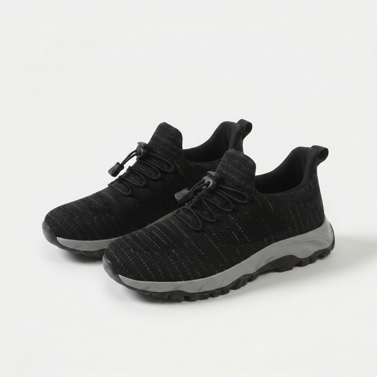 Vicki – Black Orthopaedic Knit Toggle-Lace Sneakers
