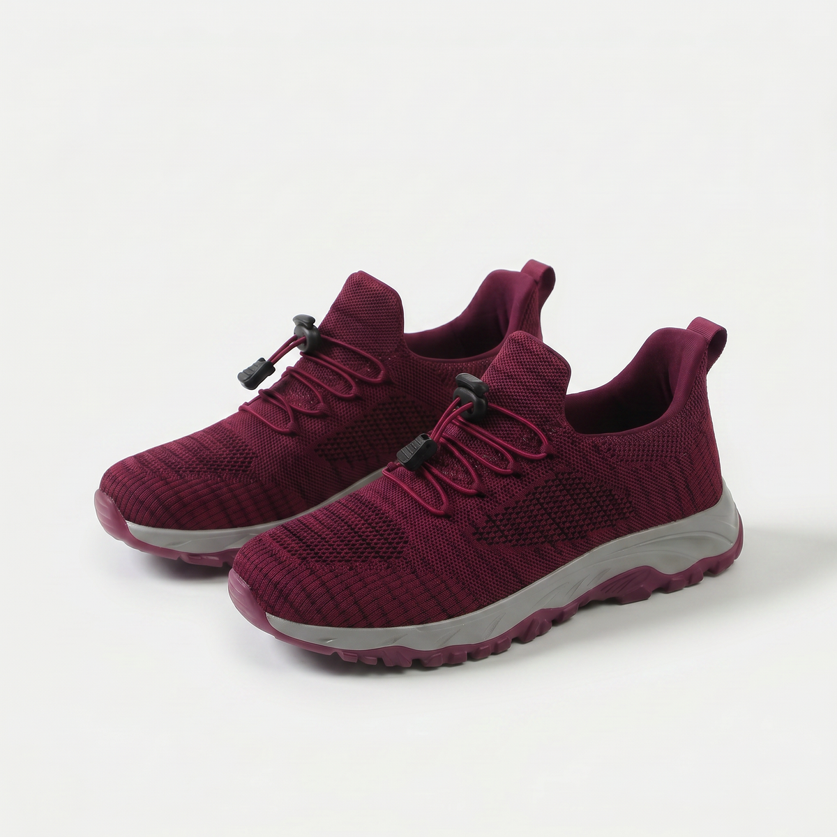Vicki – Burgundy Orthopaedic Knit Toggle-Lace Sneakers