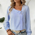 Therese | Women's Striped Asymmetric-Collar Button Blouse