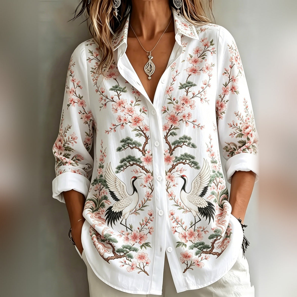 Thomasina in Ivory Pink Crane