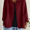 Brigitte | Women's Wine Red Relaxed Textured Button-Front Blouse