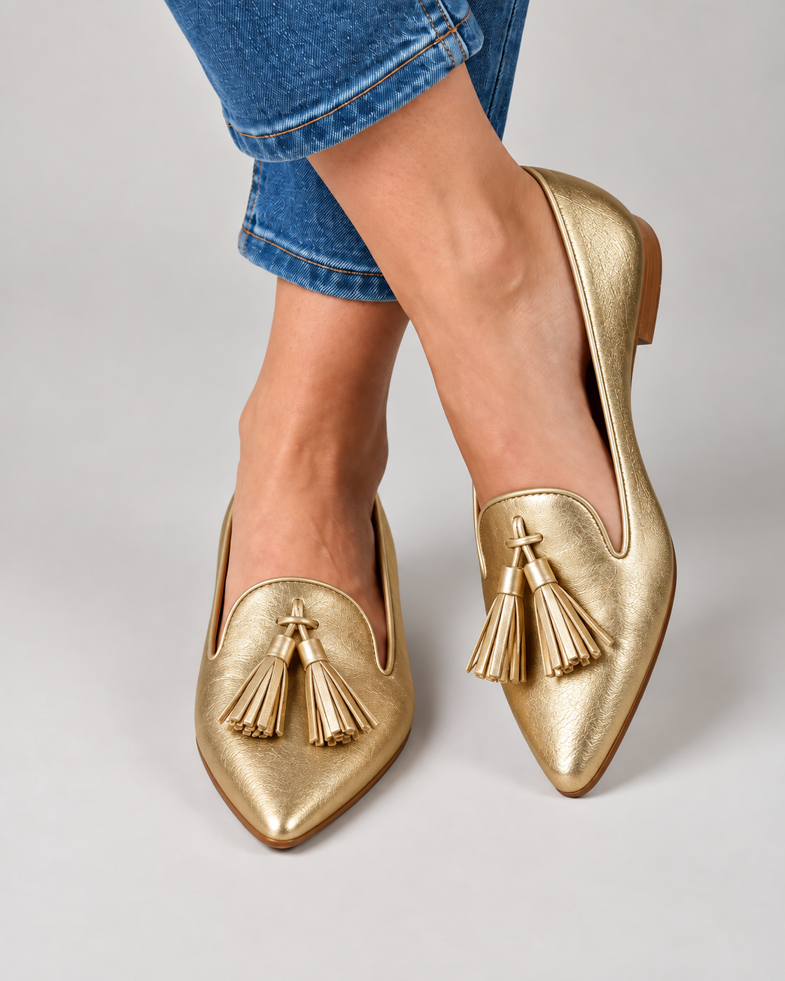Dorotea Moccasin — Gold with Tassels