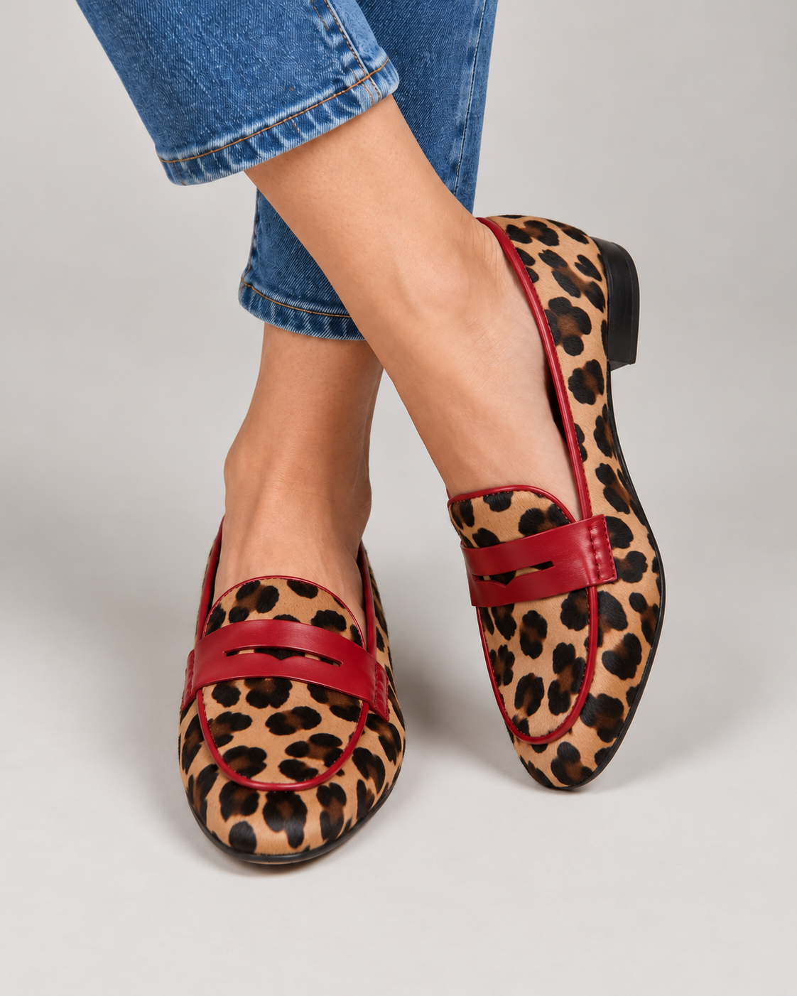 Geneva Leopard Loafers with Red Details