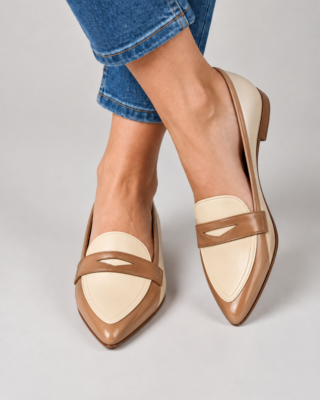 Pointed Moccasin with Strap over the Instep